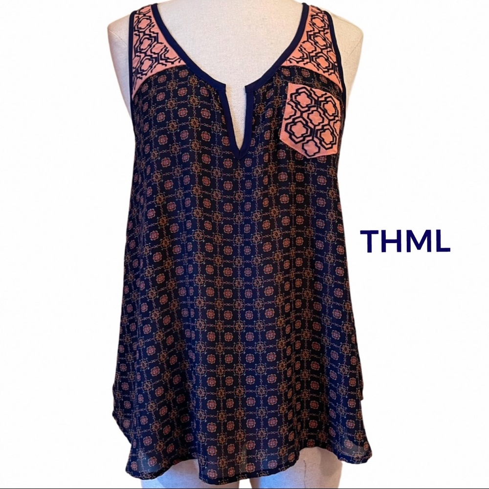 THML Navy Patterned Embroidered Racerback Tank Top - Picture 10 of 10